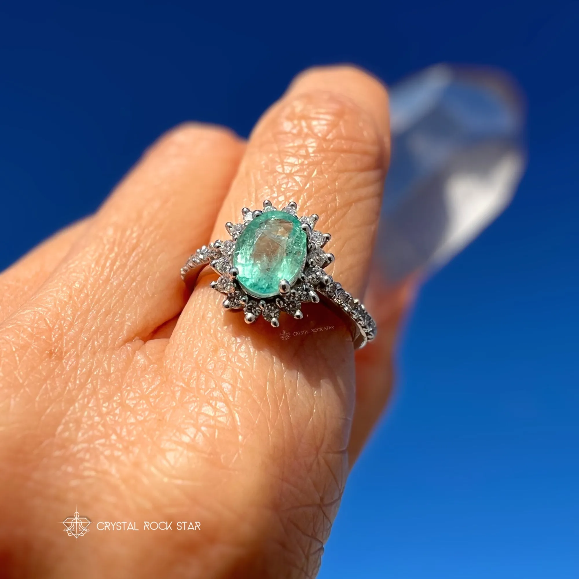 Natural Emerald Sterling Silver Ring - Size 7 Oval