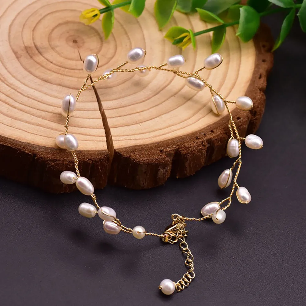 Natural Freshwater Pearl Braided Bracelet Woman Fashion Charm Jewelry Adjustable
