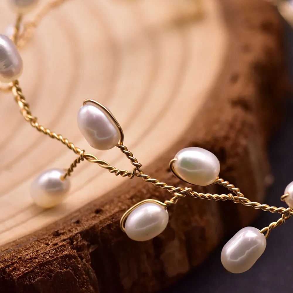 Natural Freshwater Pearl Braided Bracelet Woman Fashion Charm Jewelry Adjustable
