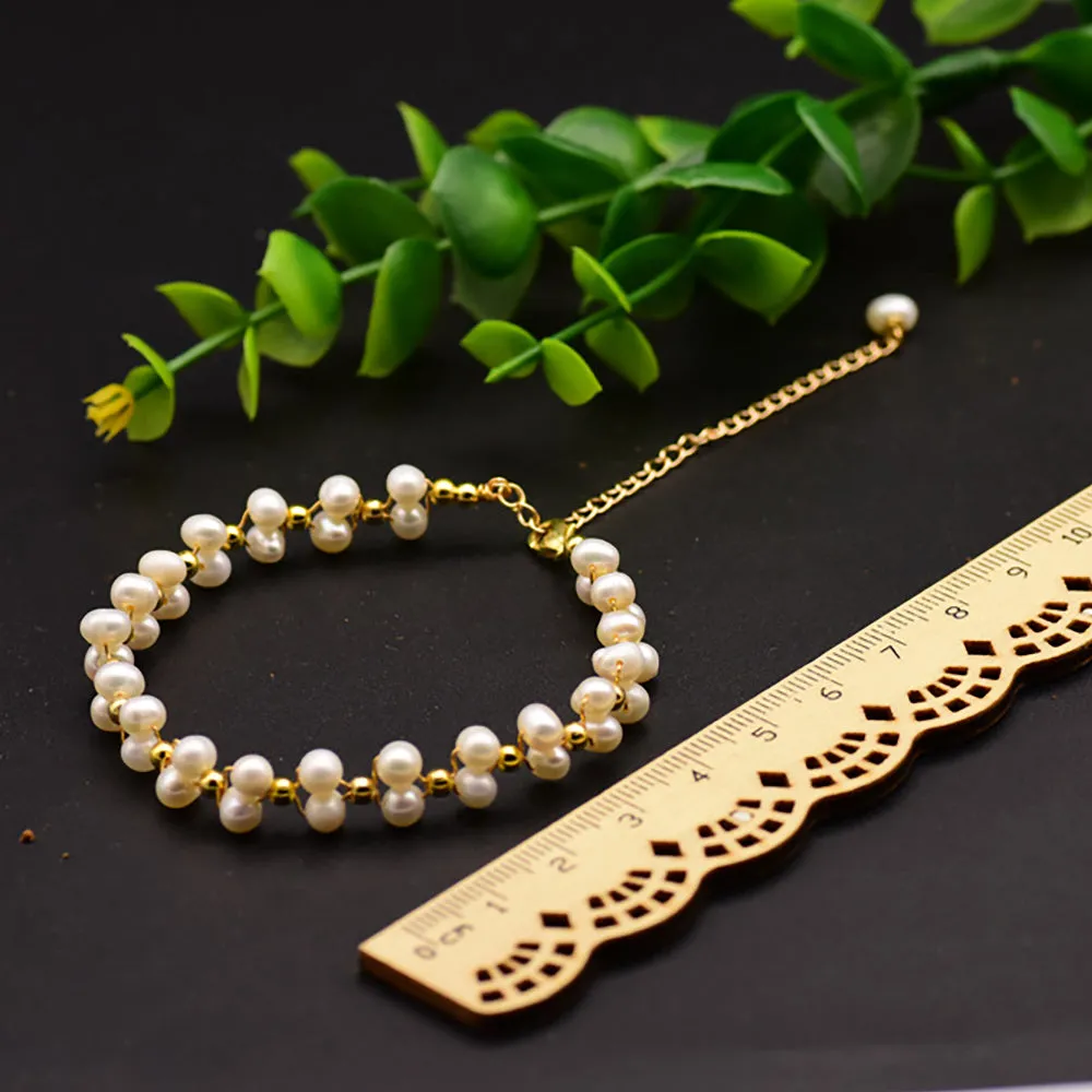 Natural Freshwater Pearl Braided Bracelet Women Sweet Romantic Fashion Jewelry