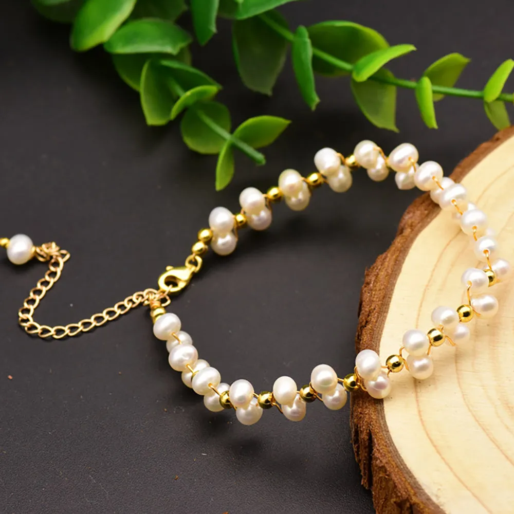 Natural Freshwater Pearl Braided Bracelet Women Sweet Romantic Fashion Jewelry