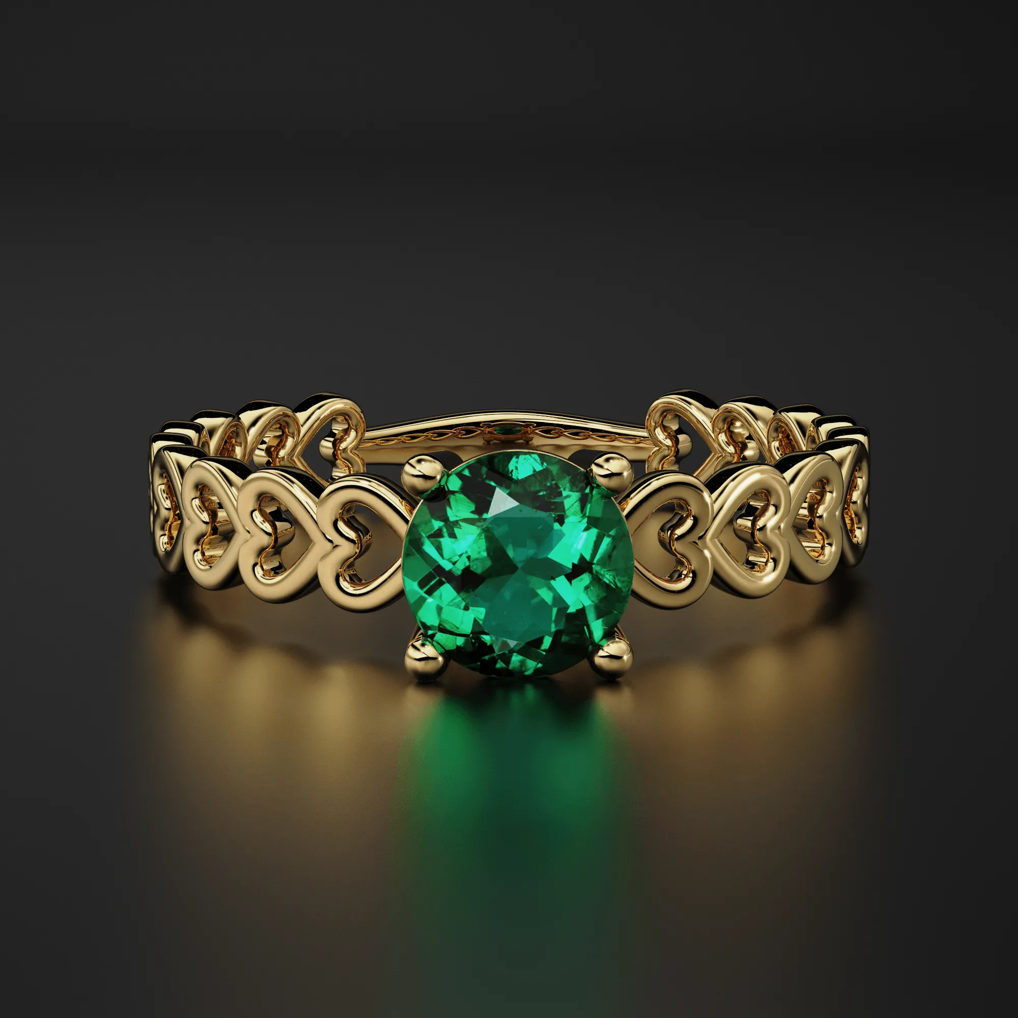 Natural Zambian Emerald, 18k Yellow Solid Gold Heart Love Engagement Band Ring, Emerald Ring, Gemstone Jewelry, Gold Ring