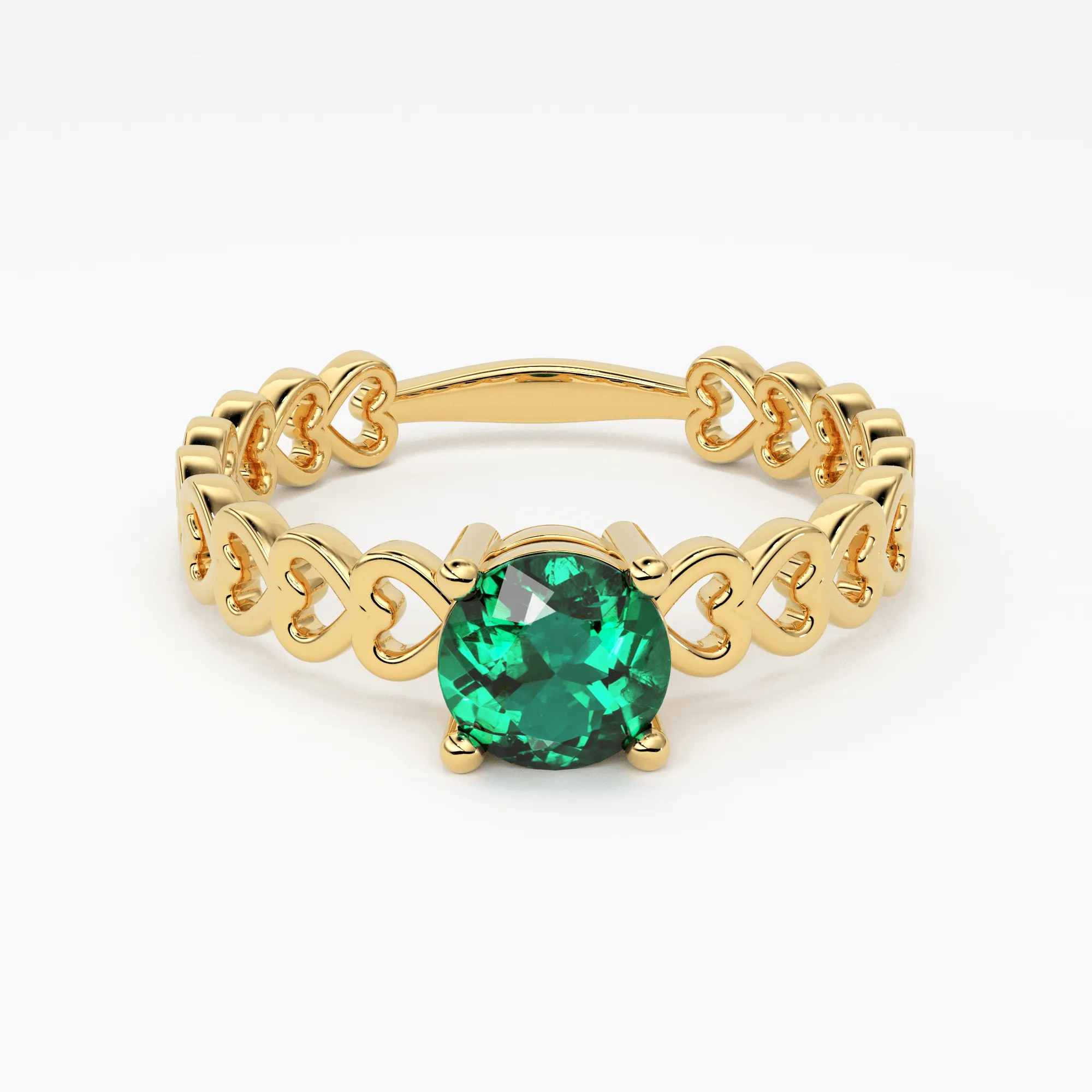 Natural Zambian Emerald, 18k Yellow Solid Gold Heart Love Engagement Band Ring, Emerald Ring, Gemstone Jewelry, Gold Ring