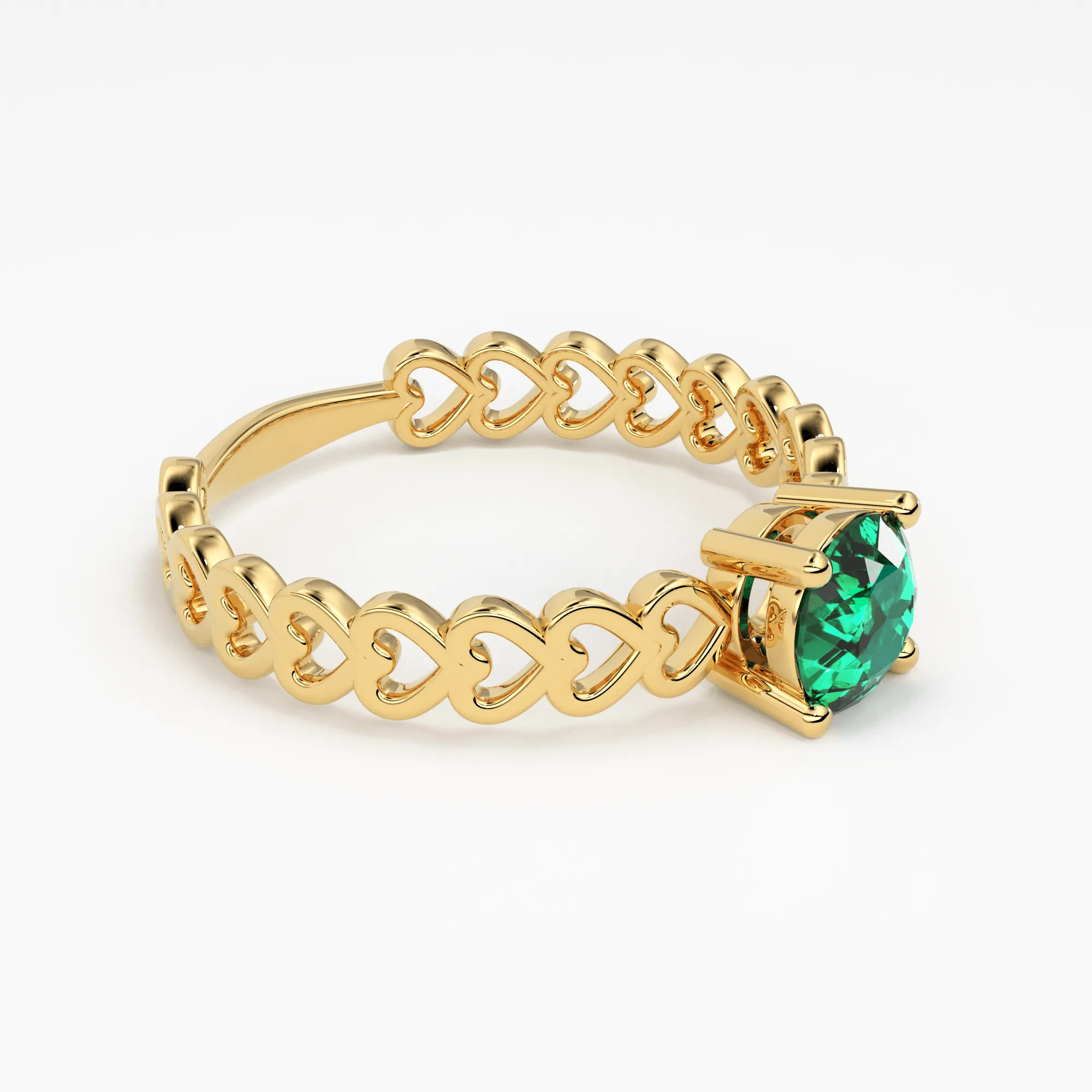 Natural Zambian Emerald, 18k Yellow Solid Gold Heart Love Engagement Band Ring, Emerald Ring, Gemstone Jewelry, Gold Ring