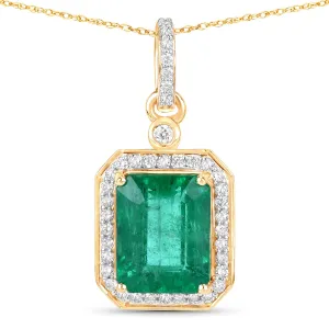 Natural Zambian Emerald White Diamond 14K Gold Halo Pendant