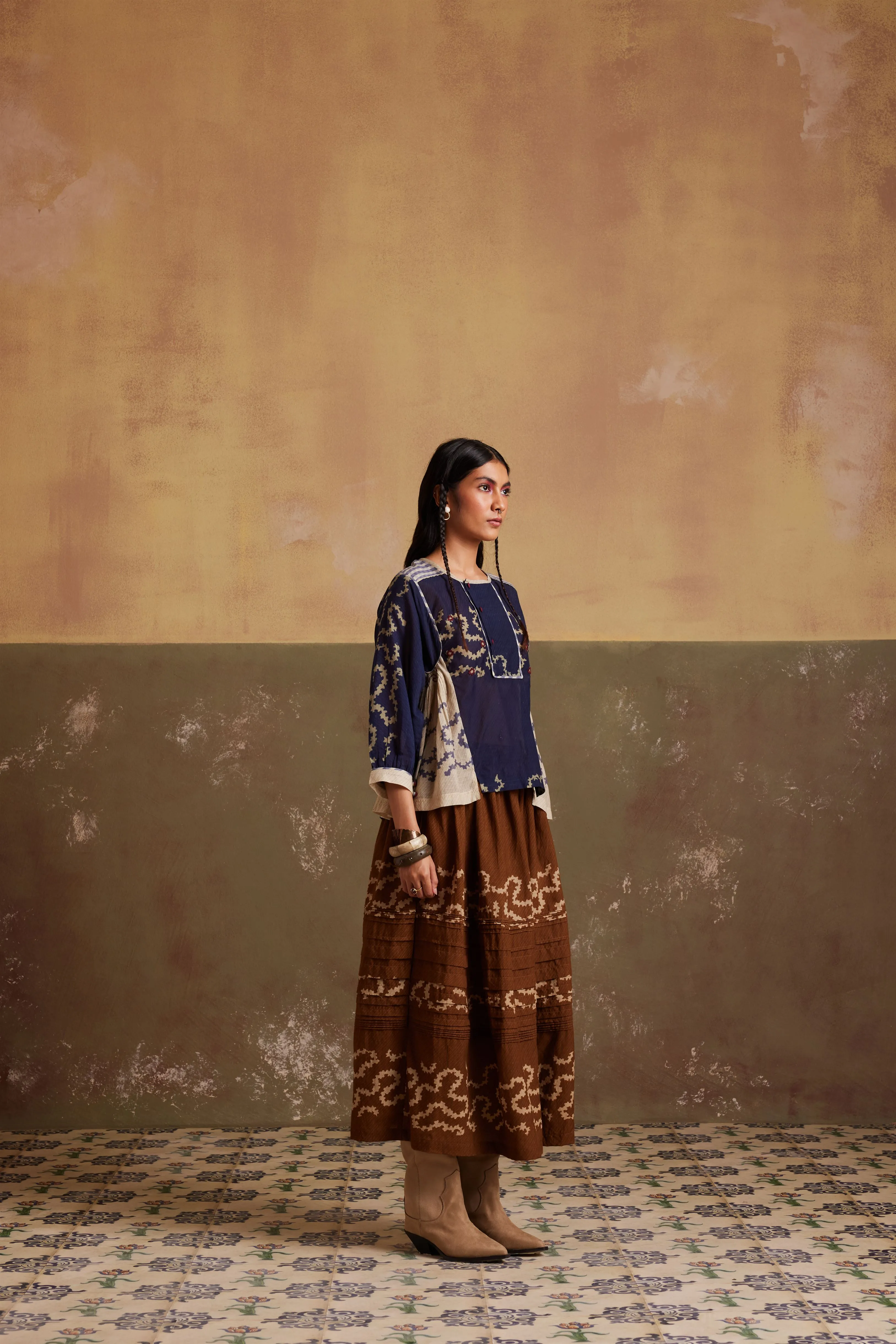 New Season Summer Fall 24-Top Maison Cotton Indigo Ivory Spiral-SS24-MSNT-IIS-Fashion Edit Cord Studio
