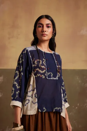 New Season Summer Fall 24-Top Maison Cotton Indigo Ivory Spiral-SS24-MSNT-IIS-Fashion Edit Cord Studio
