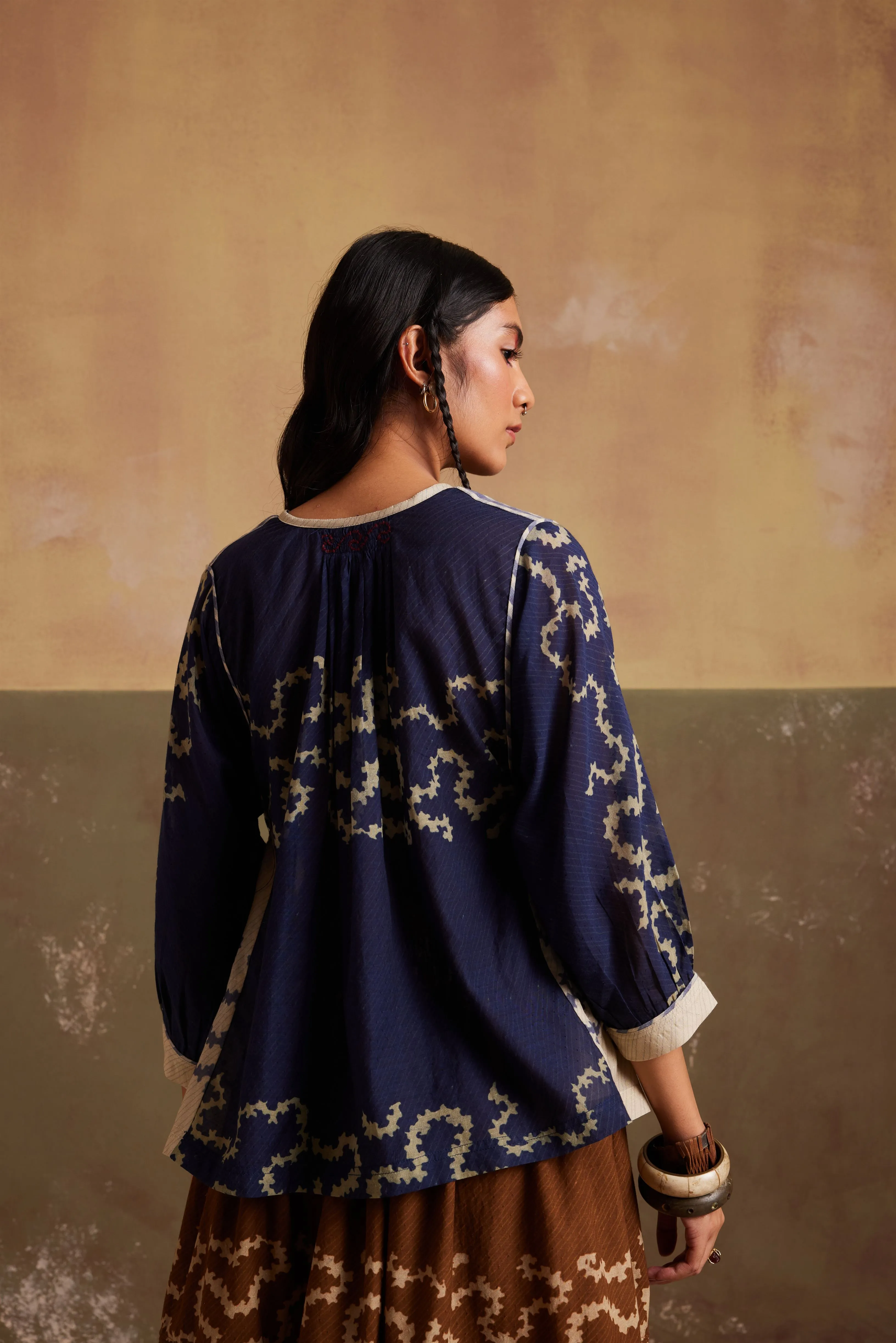 New Season Summer Fall 24-Top Maison Cotton Indigo Ivory Spiral-SS24-MSNT-IIS-Fashion Edit Cord Studio