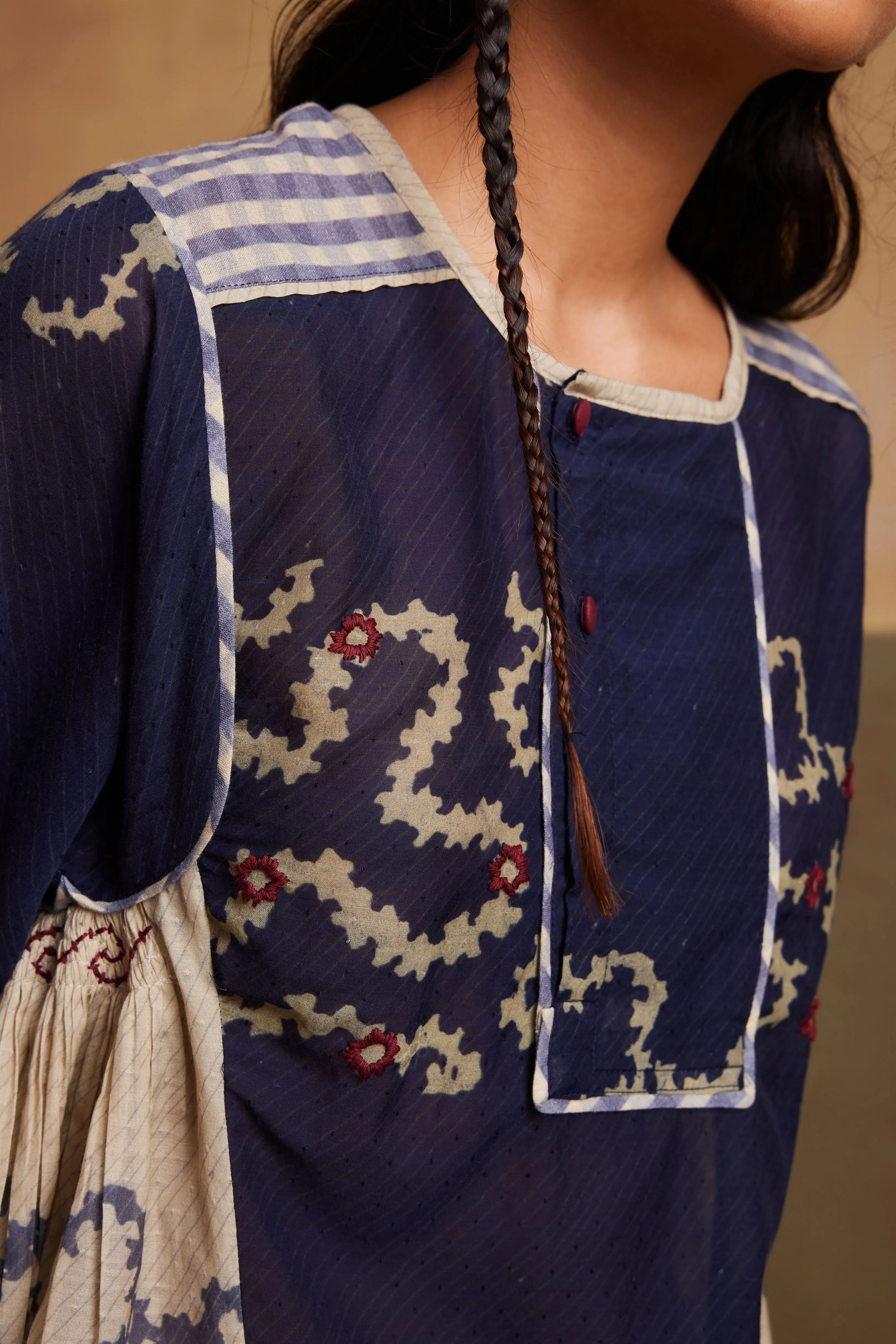 New Season Summer Fall 24-Top Maison Cotton Indigo Ivory Spiral-SS24-MSNT-IIS-Fashion Edit Cord Studio