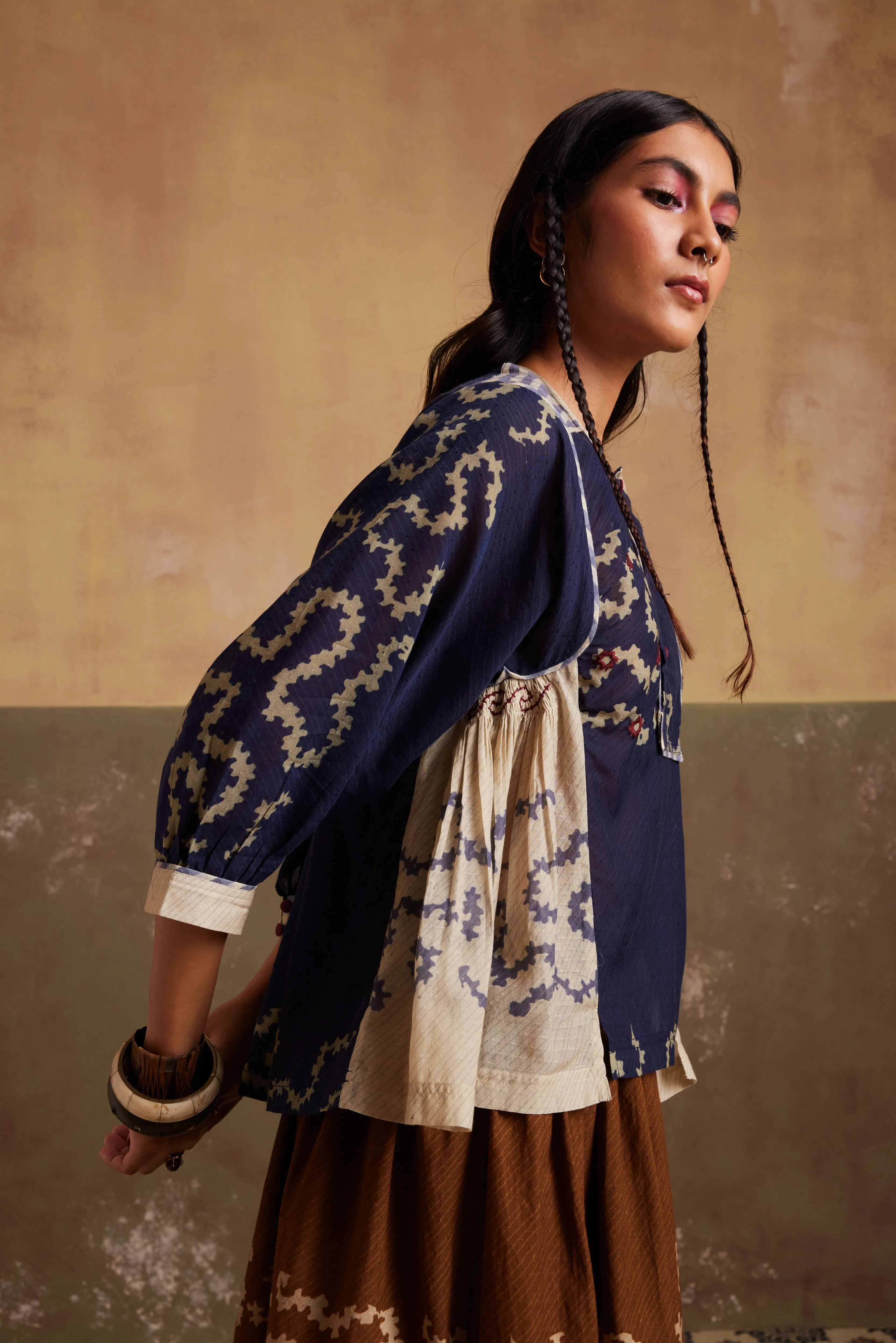 New Season Summer Fall 24-Top Maison Cotton Indigo Ivory Spiral-SS24-MSNT-IIS-Fashion Edit Cord Studio