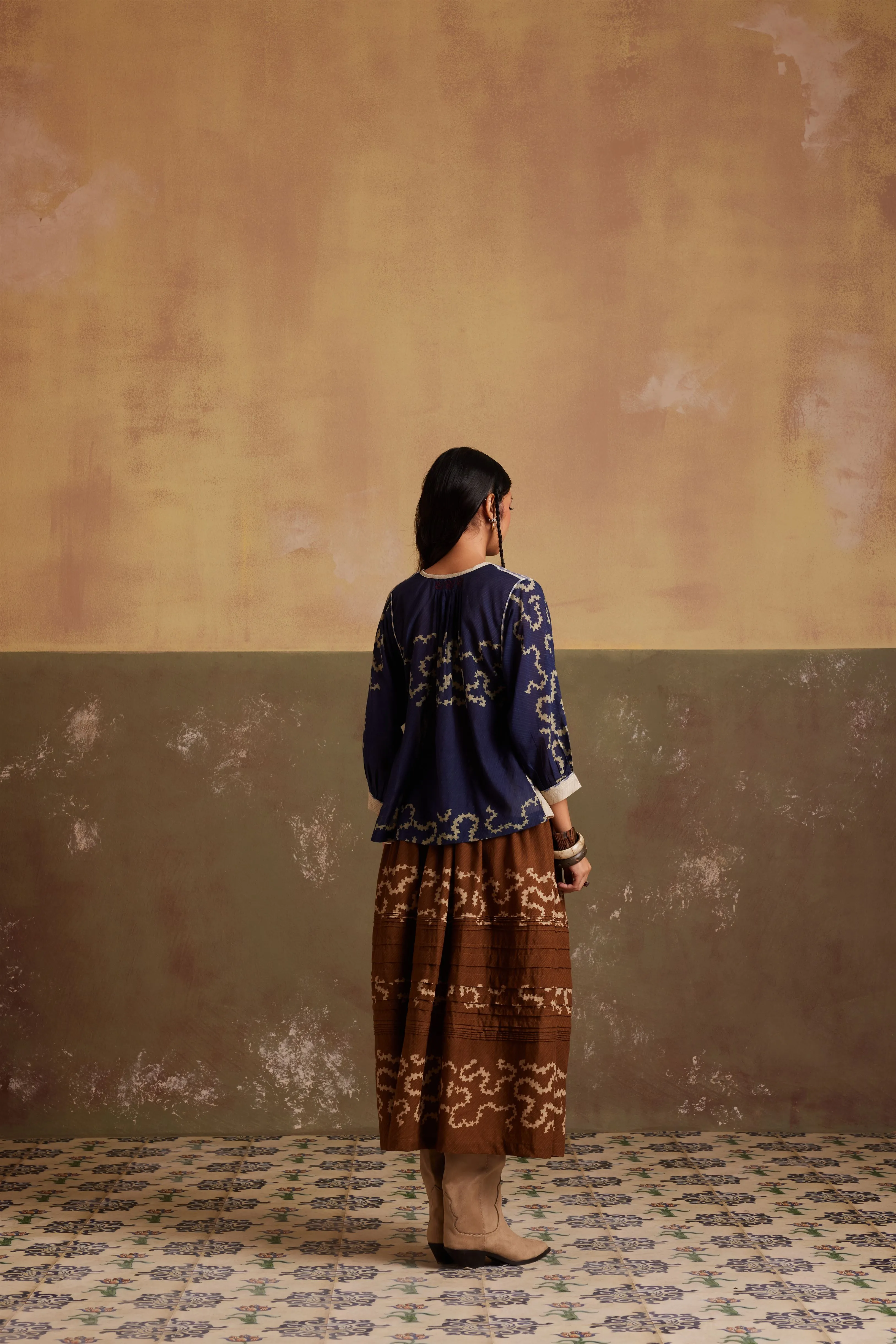 New Season Summer Fall 24-Top Maison Cotton Indigo Ivory Spiral-SS24-MSNT-IIS-Fashion Edit Cord Studio