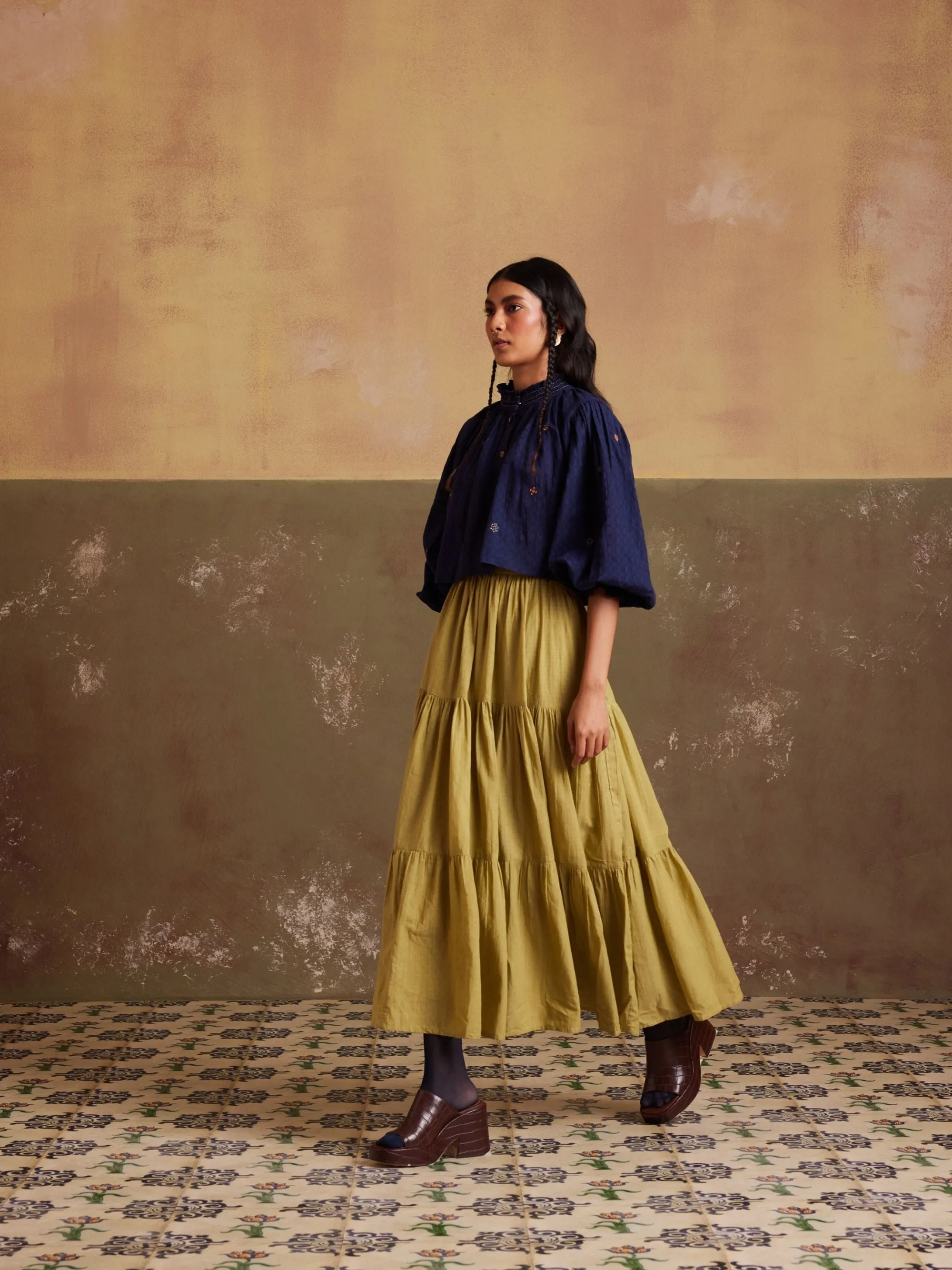 New Season Summer Fall 24-Top Skirt Elsa Co-Ord Set Cotton Lime Indigo-SS24-ES-LIN-Fashion Edit Cord Studio