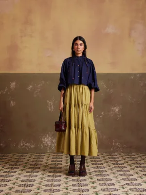 New Season Summer Fall 24-Top Skirt Elsa Co-Ord Set Cotton Lime Indigo-SS24-ES-LIN-Fashion Edit Cord Studio