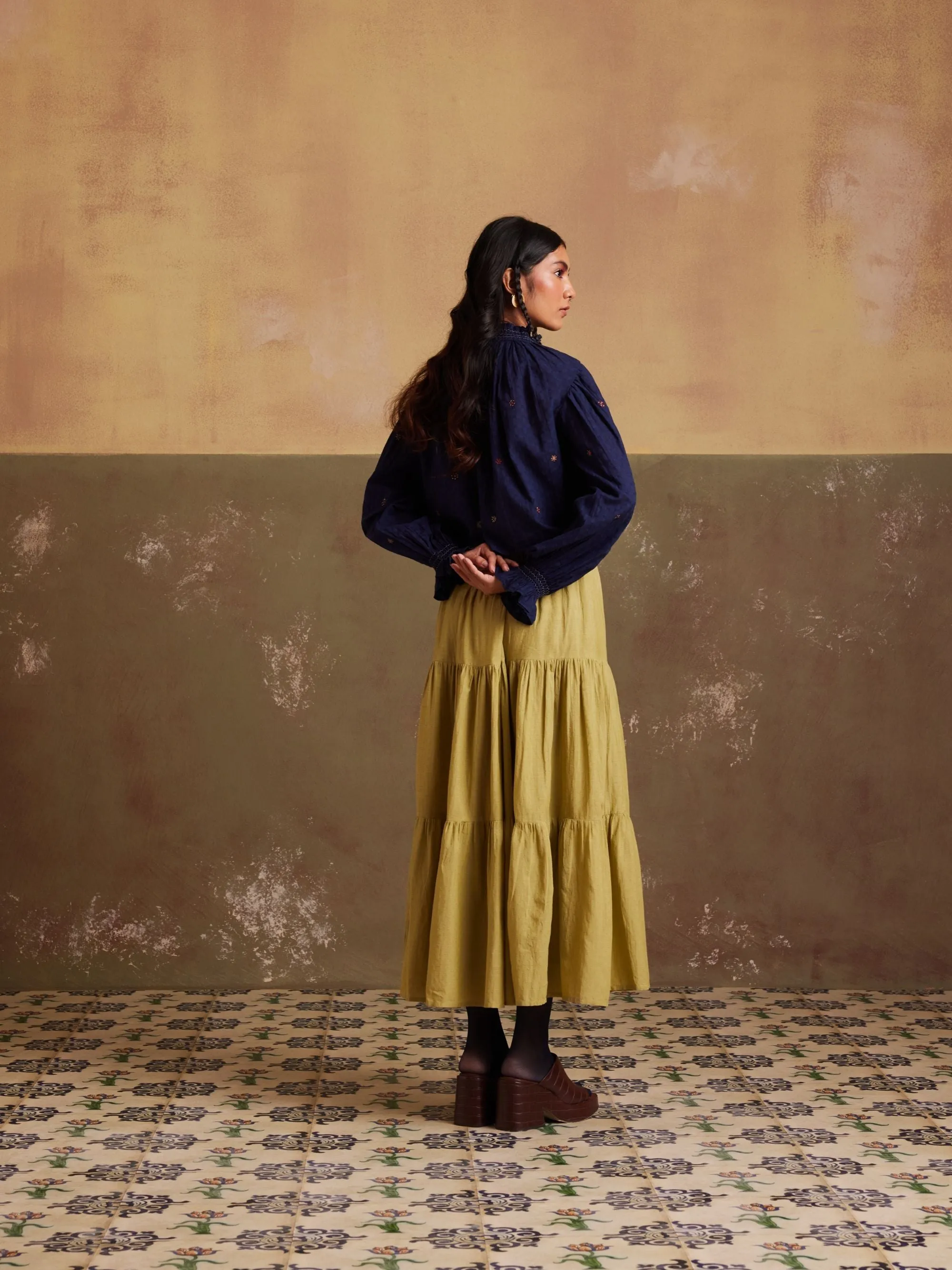 New Season Summer Fall 24-Top Skirt Elsa Co-Ord Set Cotton Lime Indigo-SS24-ES-LIN-Fashion Edit Cord Studio