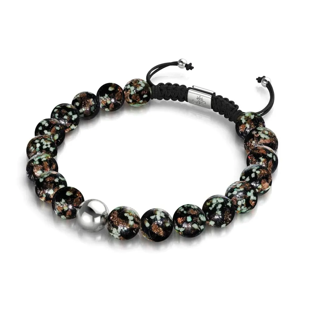 Nogu Obsidian | .925 Sterling Silver | Firefly Glass Macrame Bracelet