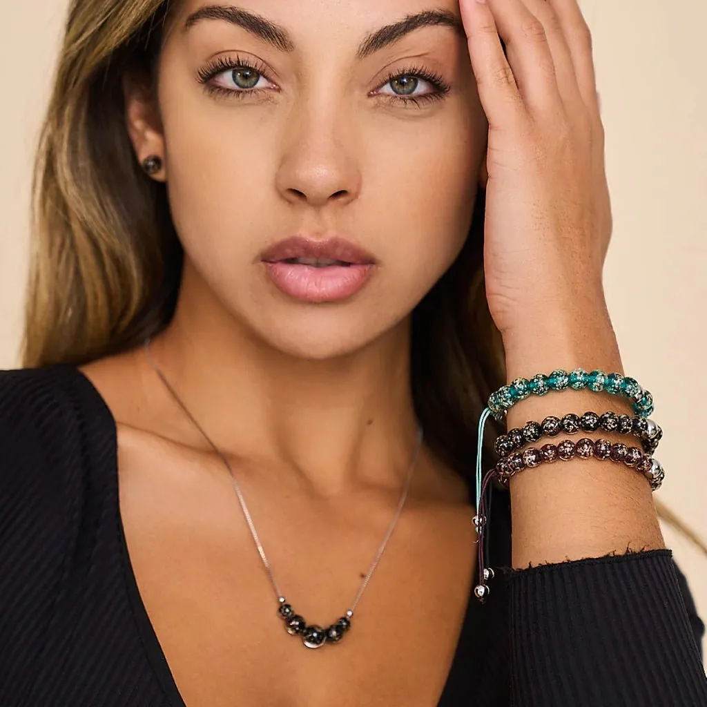 Nogu Obsidian | .925 Sterling Silver | Firefly Glass Macrame Bracelet