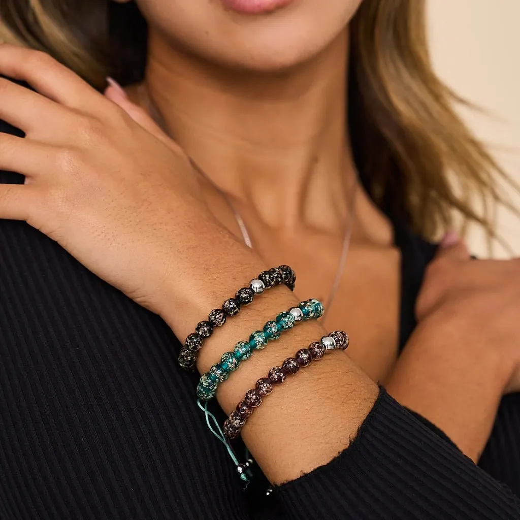 Nogu Obsidian | .925 Sterling Silver | Firefly Glass Macrame Bracelet