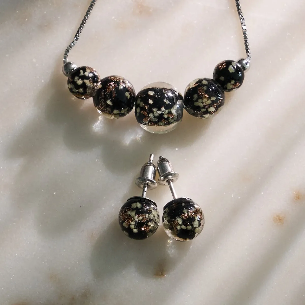 Obsidian | .925 Sterling Silver | Firefly Glass Stud Earrings