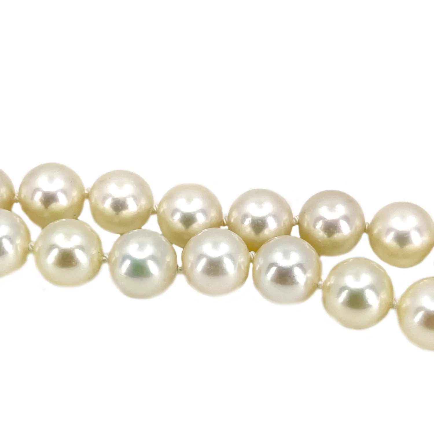 Old European Diamond Opera Japanese Saltwater Akoya Cultured Pearl Strand - 14K White Gold 34.50 Inch