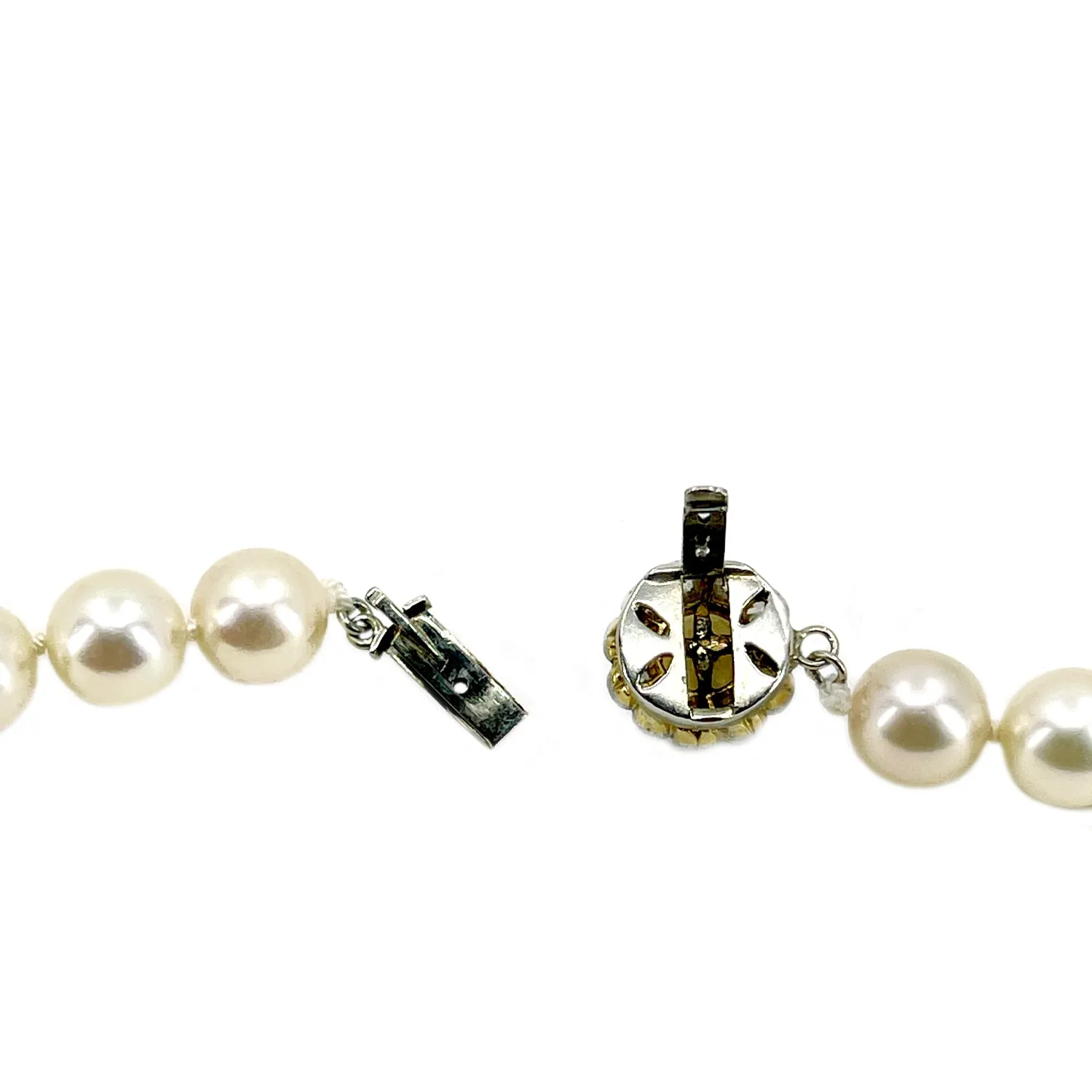 Old European Diamond Opera Japanese Saltwater Akoya Cultured Pearl Strand - 14K White Gold 34.50 Inch