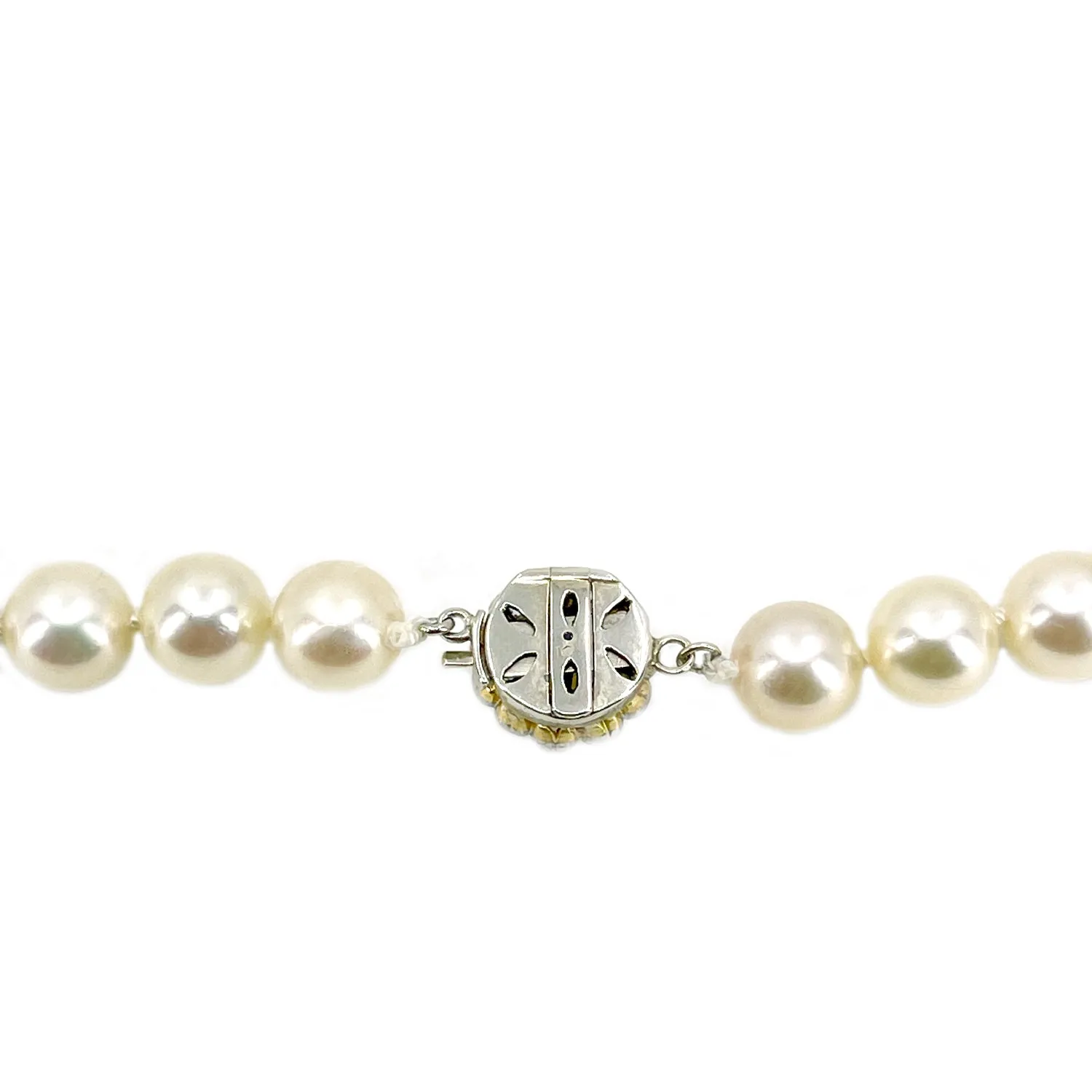 Old European Diamond Opera Japanese Saltwater Akoya Cultured Pearl Strand - 14K White Gold 34.50 Inch