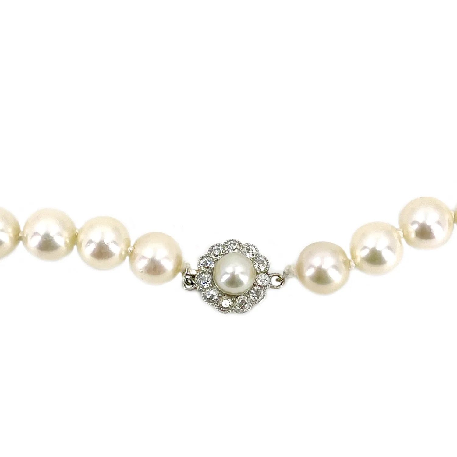 Old European Diamond Opera Japanese Saltwater Akoya Cultured Pearl Strand - 14K White Gold 34.50 Inch