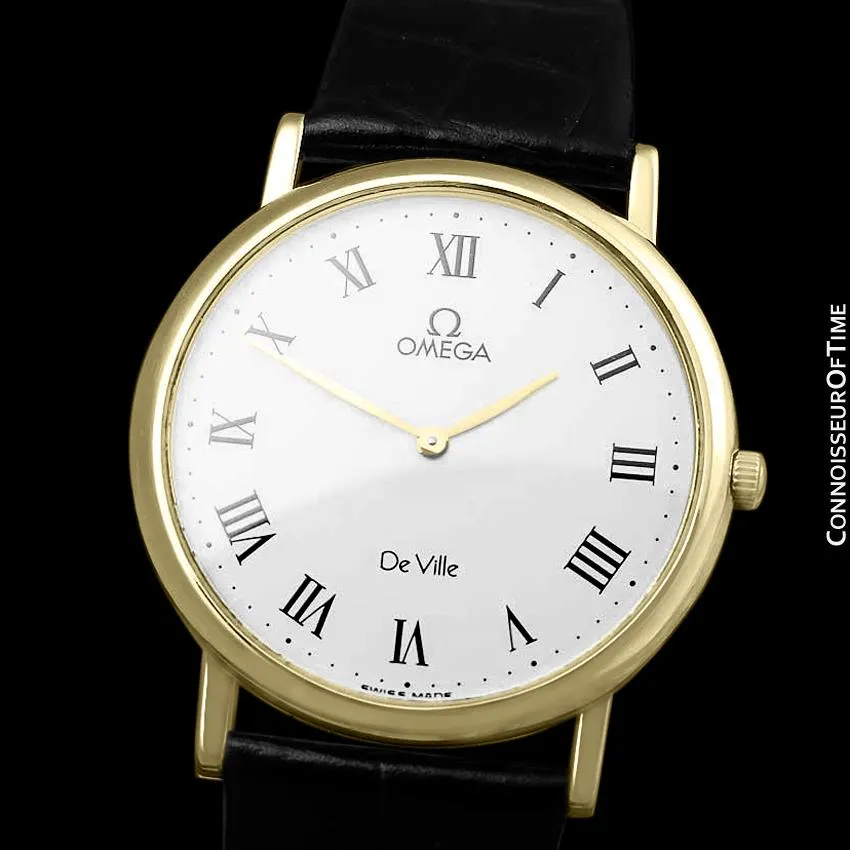 Omega De Ville Mens Midsize Ultra Thin Dress Watch - Near New Old Stock - 18K Gold