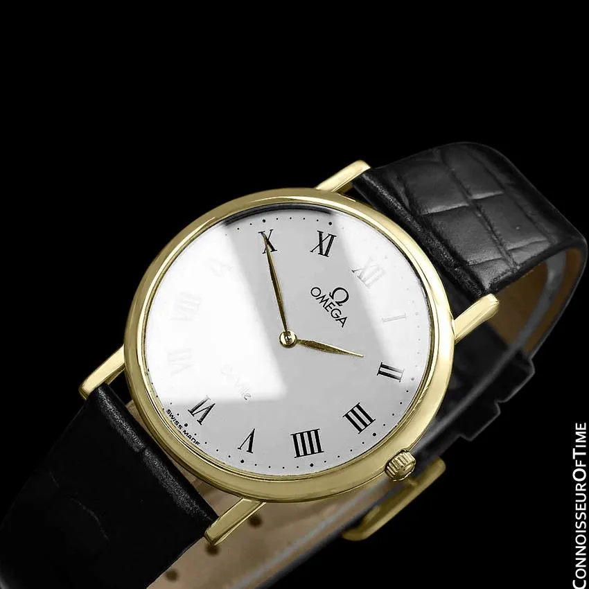 Omega De Ville Mens Midsize Ultra Thin Dress Watch - Near New Old Stock - 18K Gold