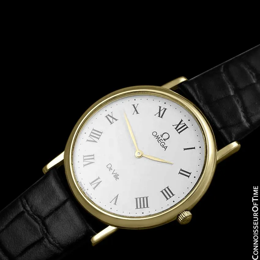 Omega De Ville Mens Midsize Ultra Thin Dress Watch - Near New Old Stock - 18K Gold