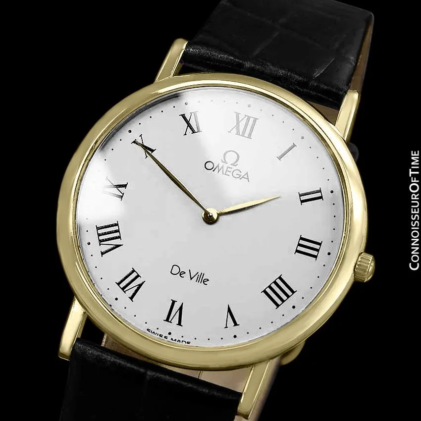 Omega De Ville Mens Midsize Ultra Thin Dress Watch - Near New Old Stock - 18K Gold