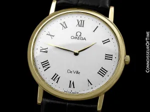 Omega De Ville Mens Midsize Ultra Thin Dress Watch - Near New Old Stock - 18K Gold