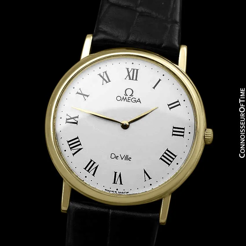 Omega De Ville Mens Midsize Ultra Thin Dress Watch - Near New Old Stock - 18K Gold