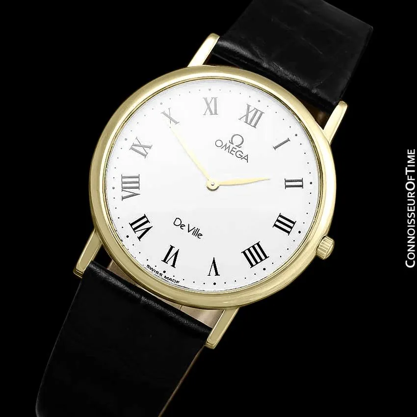 Omega De Ville Mens Midsize Ultra Thin Dress Watch - Near New Old Stock - 18K Gold