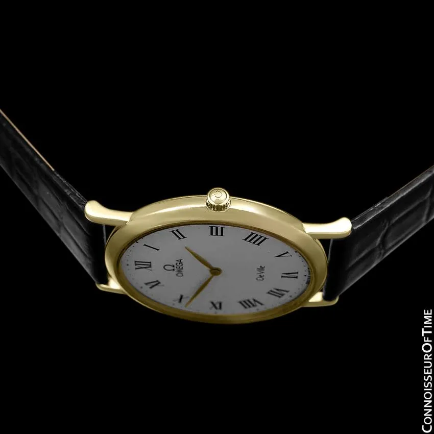 Omega De Ville Mens Midsize Ultra Thin Dress Watch - Near New Old Stock - 18K Gold