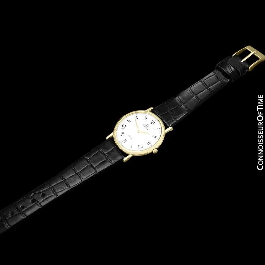 Omega De Ville Mens Midsize Ultra Thin Dress Watch - Near New Old Stock - 18K Gold