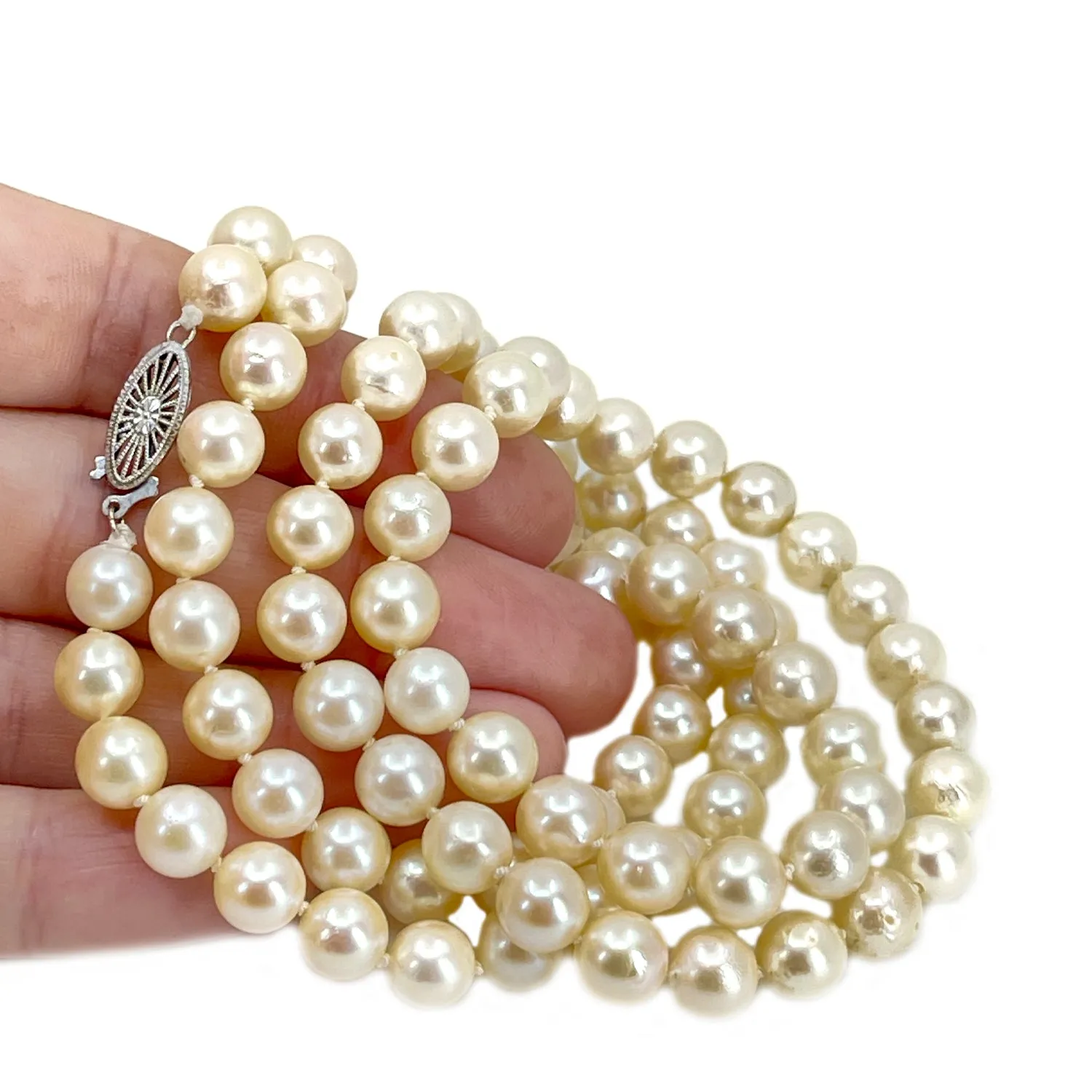 Opera Filigree Japanese Cultured Akoya Pearl Strand - 14K White Gold 30 Inch