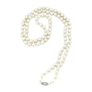Opera Filigree Japanese Cultured Akoya Pearl Strand - 14K White Gold 30 Inch