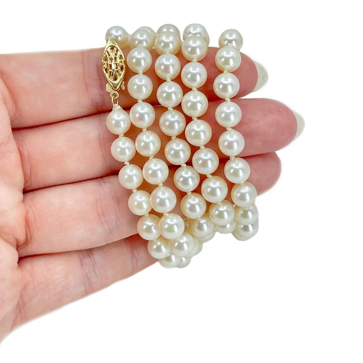 Opera Length Vintage Saltwater Japanese Cultured Akoya Pearl Necklace Strand - 14K White Gold 29.50 Inch