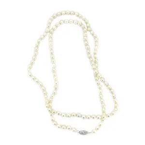 Opera Length Vintage Saltwater Japanese Cultured Akoya Pearl Strand - 14K White Gold 30 Inch
