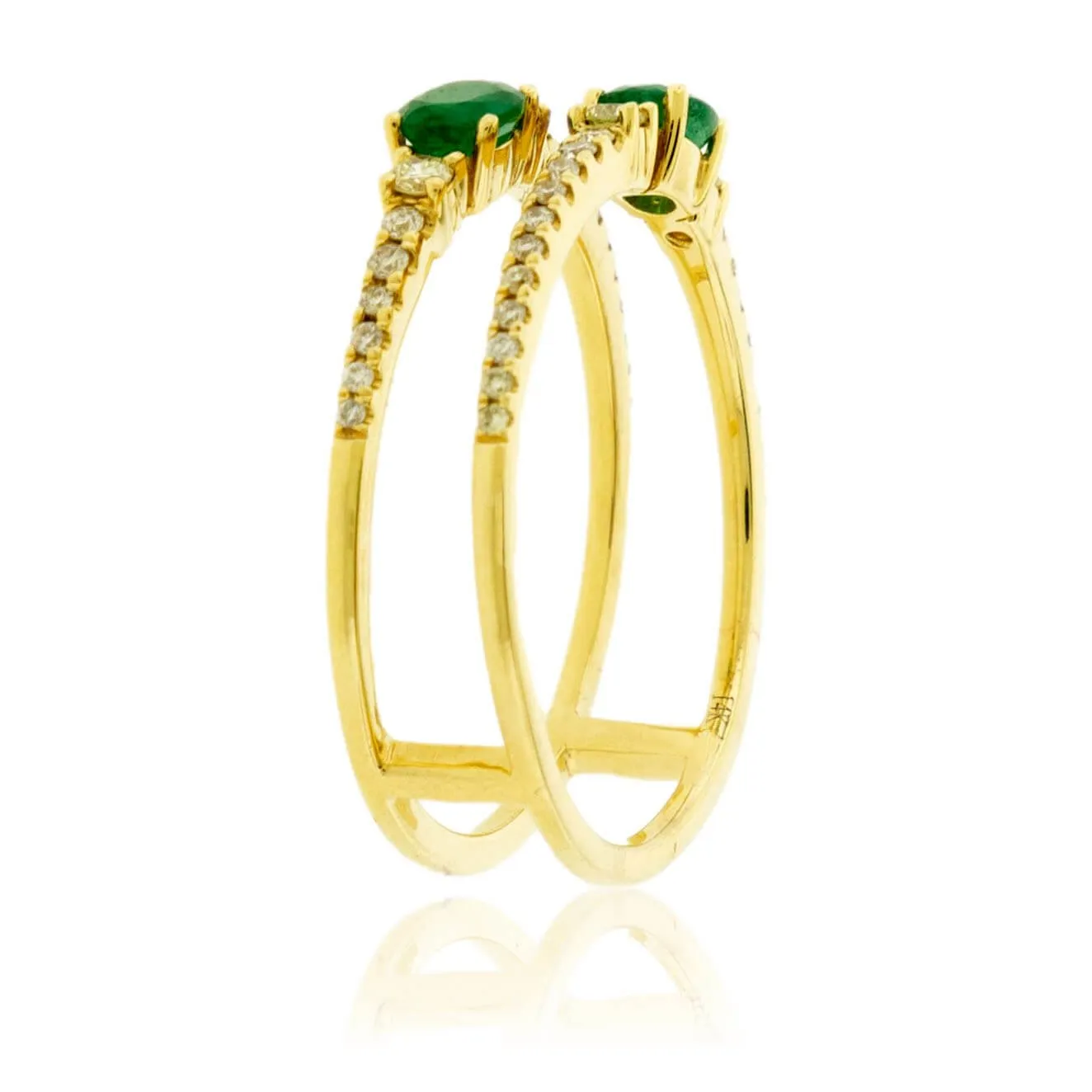 Oval Emerald and Diamond Double Band