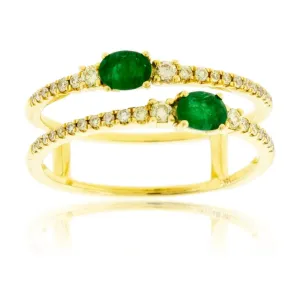 Oval Emerald and Diamond Double Band