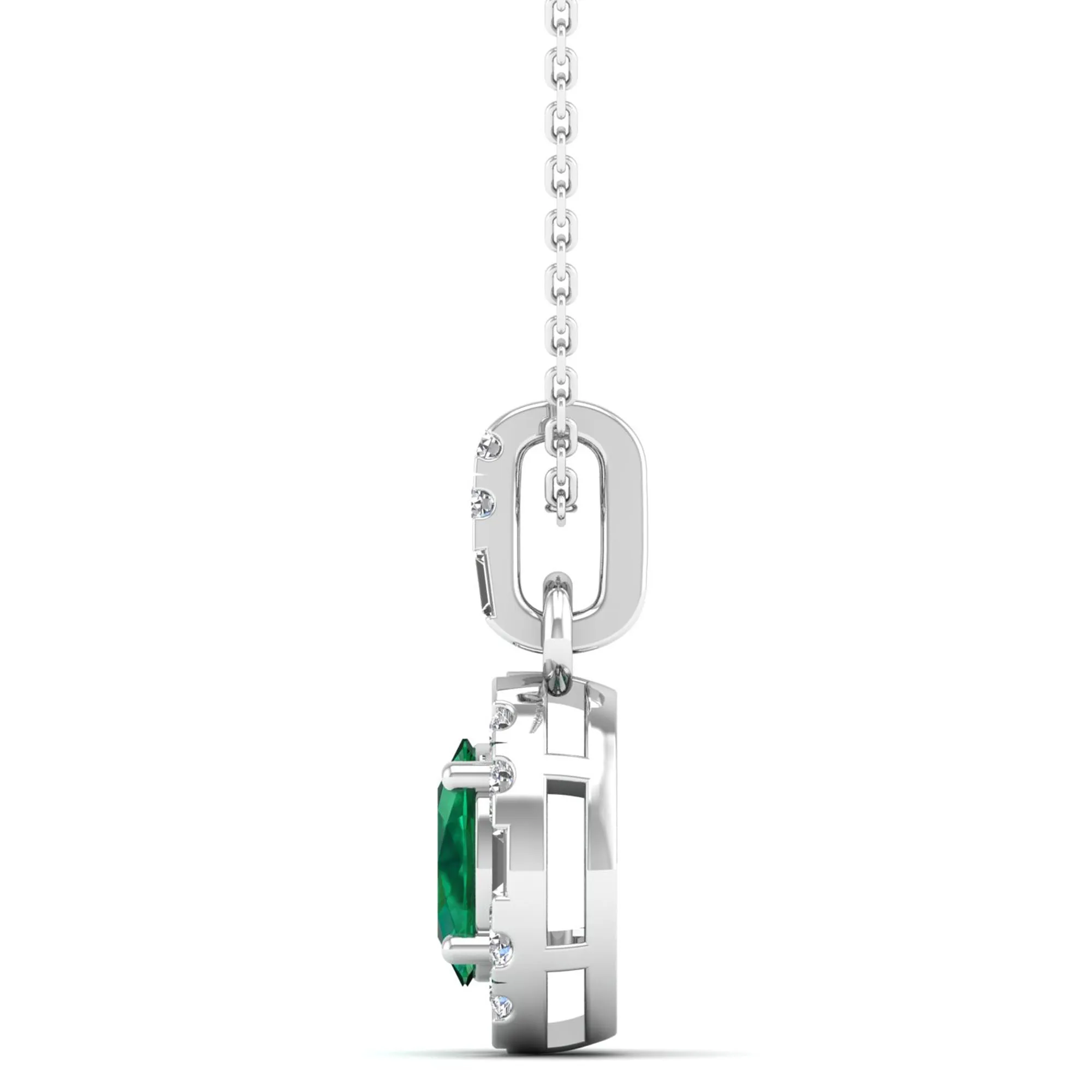 Oval Emerald Halo Baguette and Round Diamond Pendant