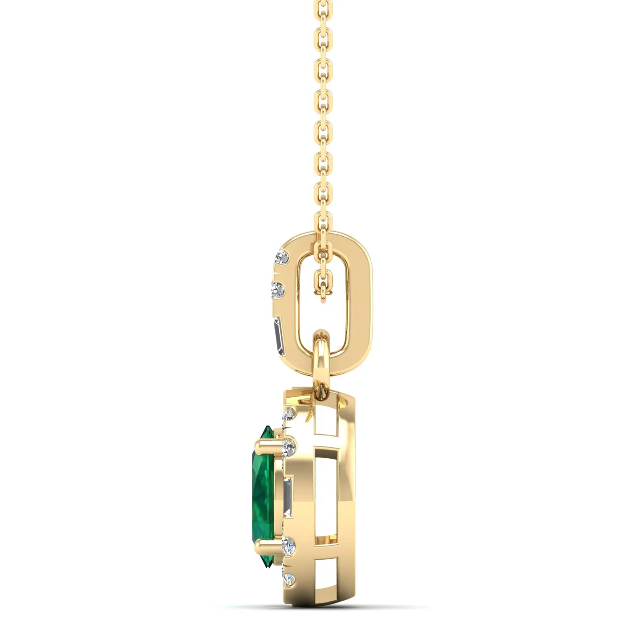 Oval Emerald Halo Baguette and Round Diamond Pendant