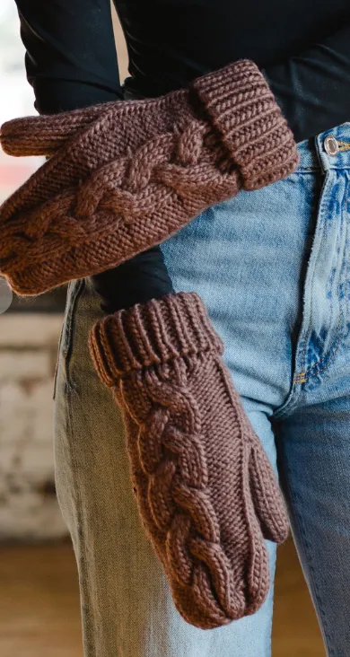 Panache Brown Braided Knit Mittens
