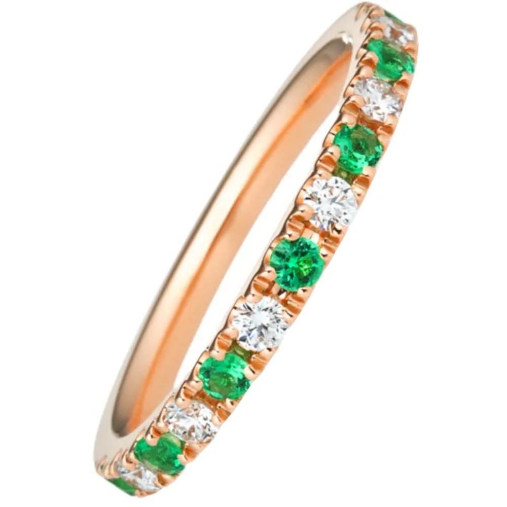 Pave Diamond Emerald Half Eternity Stacking Band