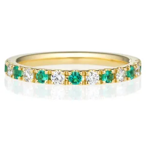 Pave Diamond Emerald Half Eternity Stacking Band