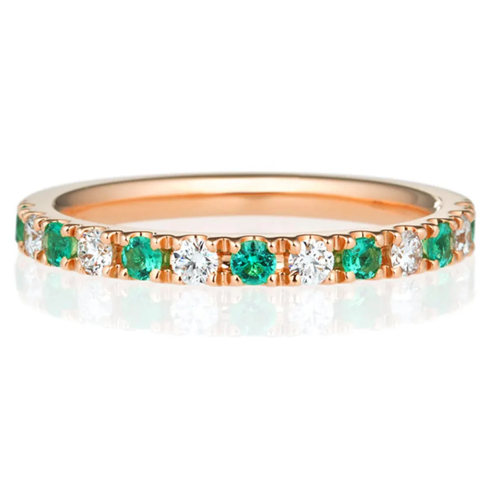 Pave Diamond Emerald Half Eternity Stacking Band