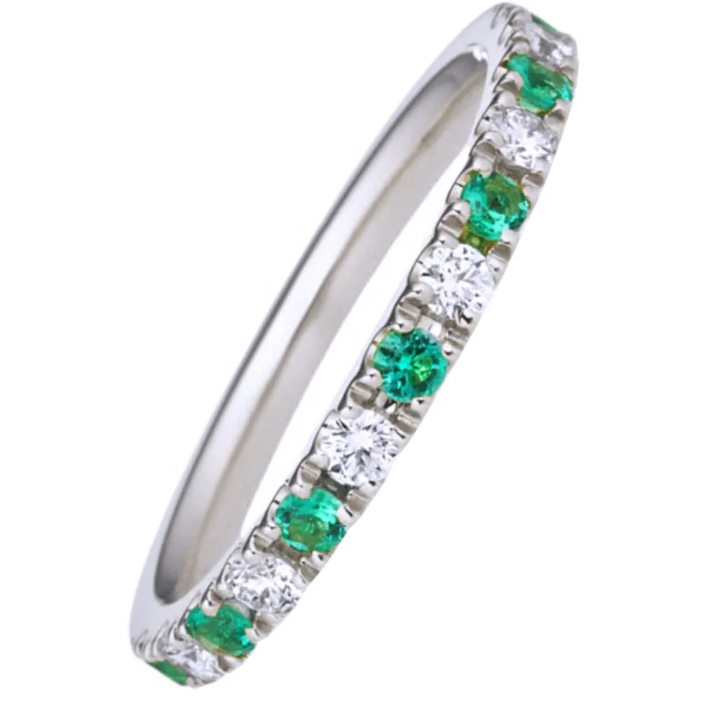 Pave Diamond Emerald Half Eternity Stacking Band