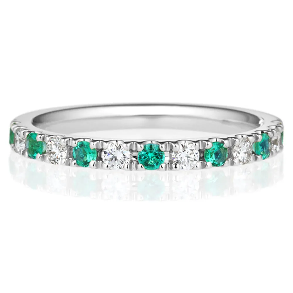 Pave Diamond Emerald Half Eternity Stacking Band