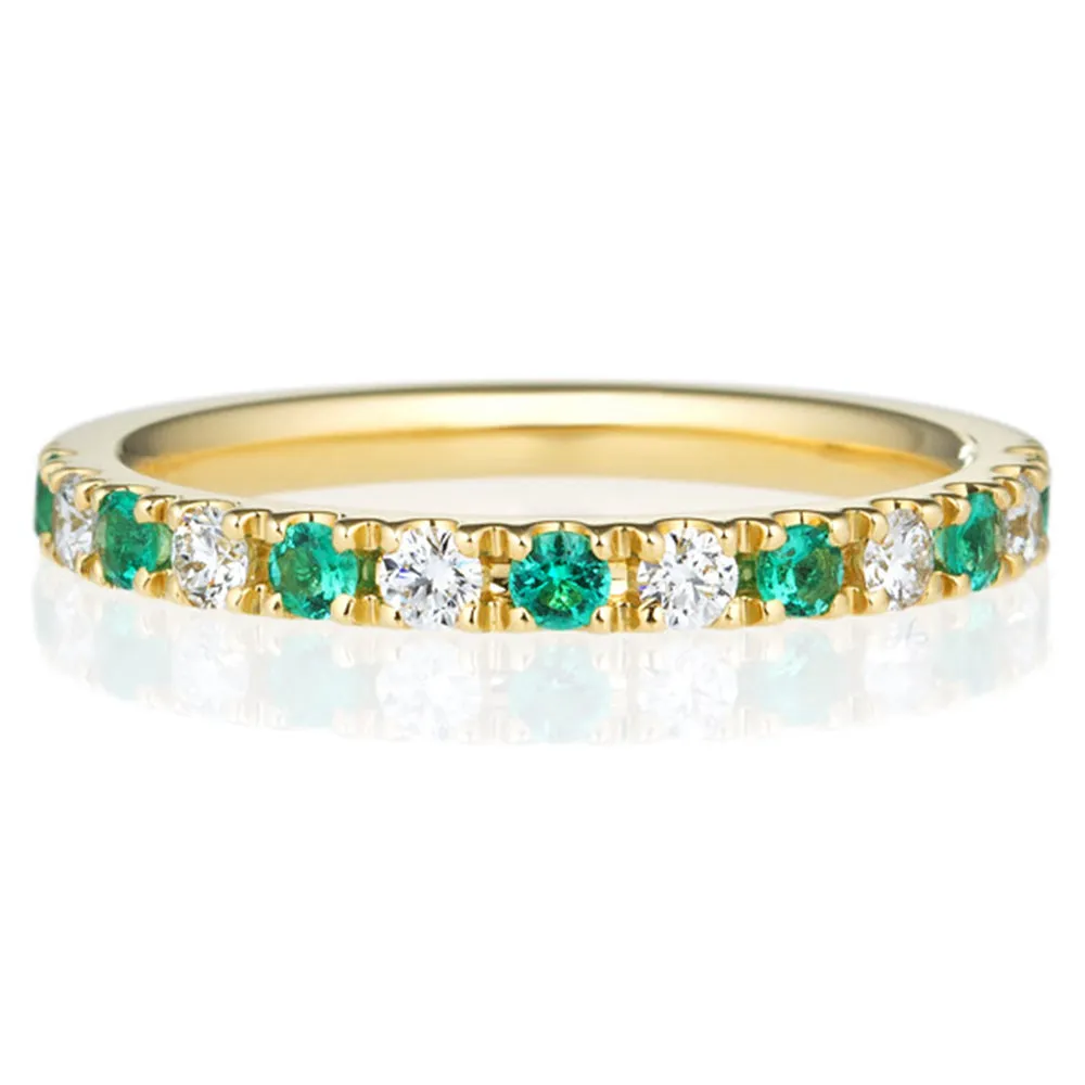 Pave Diamond Emerald Half Eternity Stacking Band
